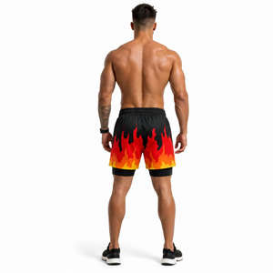 Shorts pour hommes à séchage rapide avec imprimé flamme, taille à cordon de serrage, style sport décontracté, 100% polyester, longueur courte - Product Image 5