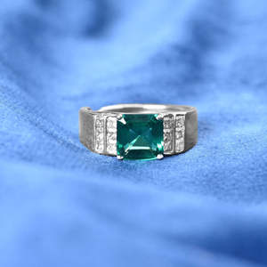 NOVAMART Fine Boho Statement <b>Rings</b> for <b>Men</b> 925 Premium Pure Sterling <b>Silver</b> Emerald Oval Cut Diamonds Geometric Pattern Rhodium - Product Image 3