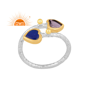 Best Quality Fine <b>Sterling</b> <b>Silver</b> Natural Lapis Lazuli & Iolite Gemstone <b>Adjustable</b> <b>Ring</b> Custom Jewelry Manufacturer - Product Image 1