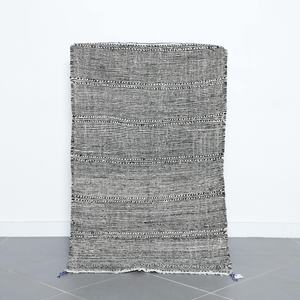 Modern <b>Boho</b> Rectangular Kilim <b>Rug</b> Handmade Moroccan Zanafi Flat Weave with Horizontal Stripes for Home Living Hallway Use - Product Image 1