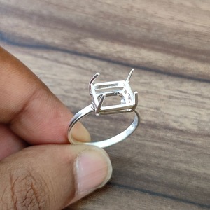 Nouvelle arrivée 2025, bague en argent sterling rectangulaire, sertie de pierres, à faire soi-même, sertie de pierres, en argent 925, vide, pour femmes - Product Image 5