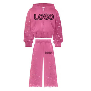 Usine de survêtements d'hiver Vente en gros de survêtements pour femmes Sweat à capuche court en tissu lourd 100% coton 500g Tracksuits - Product Image 4