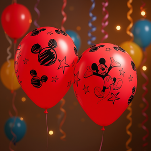 Palloncini in lattice di Topolino 30 cm rossi con stelle e design del personaggio per decorazioni per feste - Product Image 3