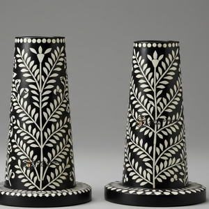 Proveedor indio ofrece candelabro decorativo con patrón floral hecho a mano con incrustaciones de hueso negro - Product Image 3