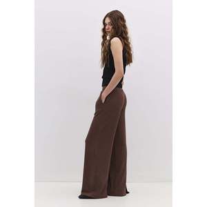 Pantalon décontracté texturé pour femme, respirant, tissé, taille haute, jambe large, fermeture élastique, taille XS, 100 % polyester, Mega Merchant - Product Image 3