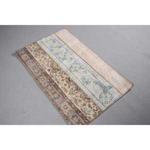 2.3x3.7 ft Turkish Vintage <b>Brown</b> <b>Wool</b> Patchwork Rug Eco-Friendly Latex Backing - Product Image 2
