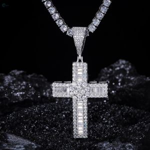 VVS Moissanite glacé croix Hip Hop pendentif baguette coupe célébrité Style pendentif cadeau pour lui et elle - Product Image 5