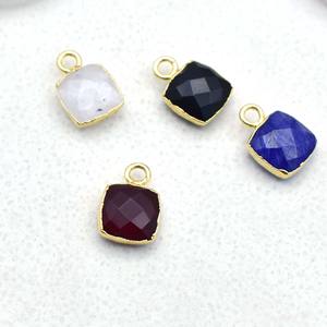 Dije de Piedra Preciosa de Granate Cuadrado de 8x8 mm, Facetado, Chapado en Oro, para Manualidades y Joyería - Product Image 4