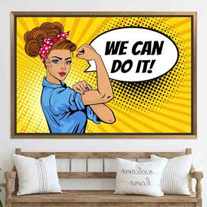 Empowering Woman Power Print Canvas Art: Modern Graphic Design,GOLD <b>FRAMED</b> CANVAS - Product Image 1