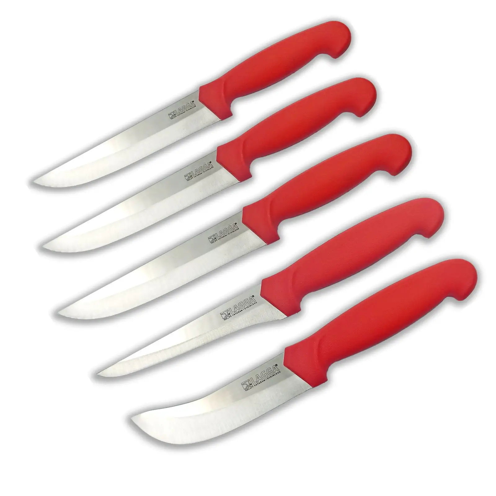 Best Price 5 Pcs Kitchen Knife Set with Ergonomic Red Plastic Handle and 4116 Stainless Steel Blade ks1050