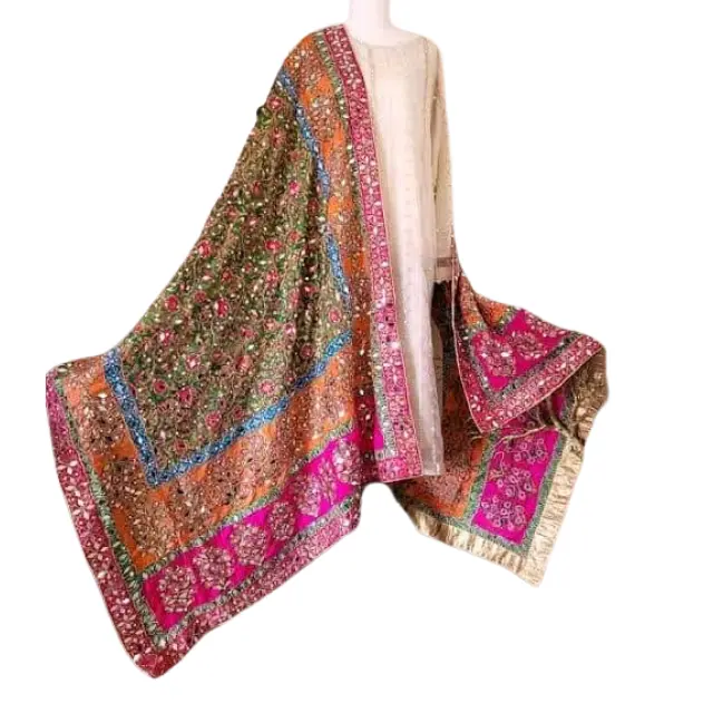 Lenços indianos bordados à mão para mulheres, chalas dupatta, roupa de moda multicoloridas dupatta para salwar kameez, roupa étnica bonita de 2024