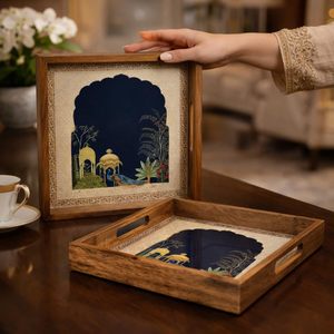 Plateau de service carré en bois laqué écologique et durable avec motif imprimé, qualité supérieure pour la maison, la cuisine et l'extérieur. - Product Image 1