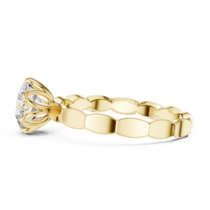 Anillo de Compromiso de Lujo con Moissanita de Corte Redondo para Mujer, Chapado en Oro de 14K, Banda Festoneada, Diseño Floral con Engaste Solitario - Product Image 5