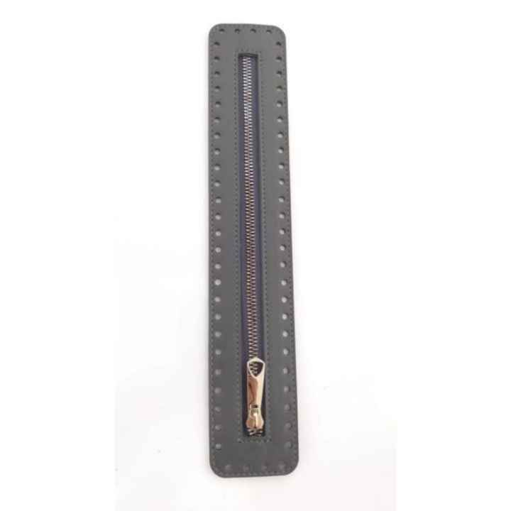Leather Zipper New Model Gray 30 Cm Silver