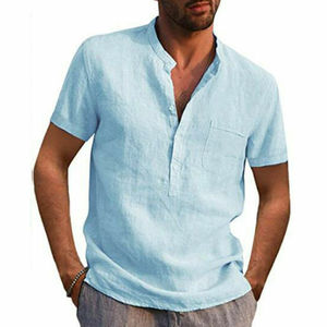 Haute qualité 100% hommes plaine col en V chemises à manches courtes hauts T-shirt été ample t-shirt décontracté - Product Image 2