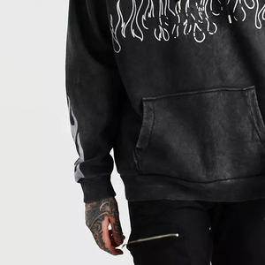 Sweat à capuche pour homme 100 % coton délavé, écologique, avec poche, logo personnalisé, thermique, manches longues, coupe oversize, streetwear, pull pour l'hiver - Product Image 3