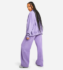 Chándal de lavado de ácido sólido Unisex de alta calidad 2025, chándal de entrenamiento de gran tamaño personalizado para mujer, hombro caído con pantalón hecho en Pakistán - Product Image 5