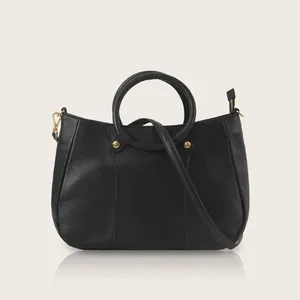 Saco das mulheres Black Ladies Handbag Atacado Premium Quality Round Top Handle Couro Genuíno Saco de Moda Resistente à Água 10 Cm