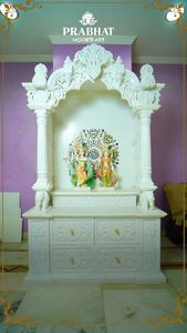 Temple domestique en marbre de qualité supérieure avec murti de Radha Krishna, design élégant de mandir artisanal, décoration spirituelle pour le culte divin - Product Image 2