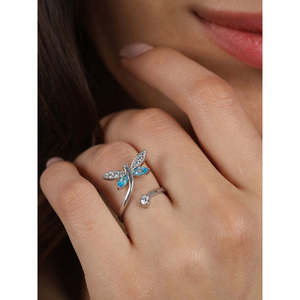 NOVAMART Fine 925 Sterling Silver Open Butterfly <b>Ring</b> <b>Size</b> <b>Adjustable</b> Rhodium Plated with for Swiss Zirconia Gift Women & Girls - Product Image 4