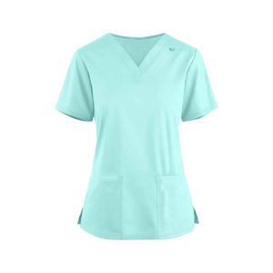 Conjunto de uniformes médicos unisex de mezcla de algodón lavable, antiarrugas, de tela suave tipo denim, tipo bata de laboratorio, para uso hospitalario, con detección de agujas - Product Image 2