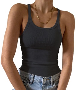 Camiseta sin mangas de LICRA y algodón con cuello redondo para mujer de alta calidad, chaleco sin mangas de punto acanalado elástico alto, logotipo personalizado Haus Industries - Product Image 1