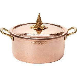 กระทะก้นลึกทำจากทองแดงบริสุทธิ์สำหรับ100% หม้อปรุงอาหารผิวสัมผัสแบบกลมพร้อมที่จับขัดเงาสีเงินและฝาปิดด้านบน - Product Image 3