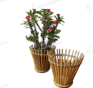 Handcrafted Bohemian Style Vintage <b>Bamboo</b> Weaving Abstract Pattern Concrete Flowerpot Set of 2 for Garden Outdoor Decor - Product Image 6