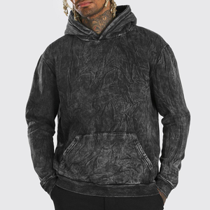 Wholesale Custom Vintage 350gsm Acid Washed Ripped Hoodie Men High Quality Heavy Weight Thermal Winter Streetwear Embroidered - Product Image 5