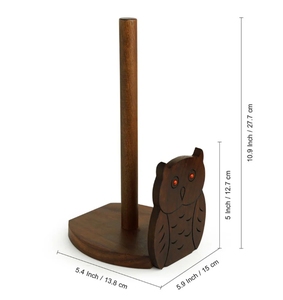 'Owl 'n' Roll' Porte-rouleau de papier hygiénique sculpté à la main en bois de Sesham Porte-serviettes Distributeur de rouleaux de comptoir pour la cuisine - Product Image 6
