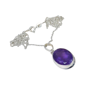 จี้พลอยสีเงินรูปวงรีสำหรับวันเกิดขายดี925อเมทิสต์สีม่วงเงินสเตอร์ลิงจี้พลอยเดือนกุมภาพันธ์ของขวัญวันเกิดสำหรับวันเกิด - Product Image 1