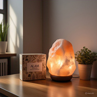 Lampe en sel de l'Himalaya naturel sculptée à la main, garantie HACCP, avec lettres religieuses, écologique, Feng Shui, croix et fleur, pour la maison