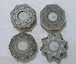 Soporte de luz de té de diseño Floral, bloque de madera, decoración del hogar - Product Image 5