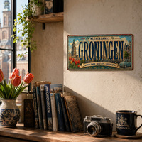 Placa Metálica Vintage de Groningen, Países Bajos, Letrero de Metal Rústico, Decoración de Pared para Cafetería Estudiantil, Estilo Antiguo