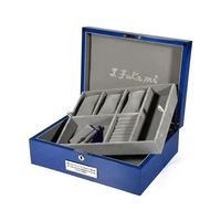 Boîte à montres en bois bleue imprimée paysage personnalisée avec serrure et clé à pompon, présentoir de rangement multi-emplacements pour montres, boîte à bijoux en bois