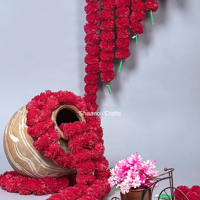 Karangan Bunga Marigold Merah Terbaru, Untaian Bunga Artificial untuk Pernikahan, Haldi, Mehndi, Latar Belakang Pesta & Dekorasi India