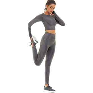 Ensemble de yoga pour femmes, ceinture en dentelle solide sans couture hautement élastique, tissu en nylon spandex respirant, design personnalisable - Product Image 4