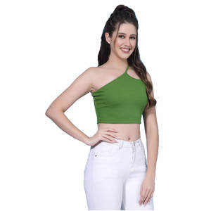 Vente en gros de crop top de service OEM avec logo personnalisé crop top décontracté à demi-manches vêtements de sport slim fit pas cher prix crop top nouveau - Product Image 5