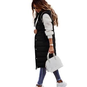 <strong>Ladies</strong> Long Hooded Quilted Puffer Vest Sleeveless Winter Warm Coat Outerwear with Zipper Front Closure - Product Image 3