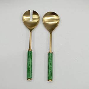 Cuillère et fourchette de service en métal de style occidental avec poignée en laiton à la feuille d'or pour hôtels et ustensiles de cuisine Serveurs à salade argentés - Product Image 5