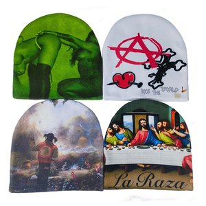 Bonnet unisexe à impression numérique 3D avec broderie personnalisée en gros Chapeau d'hiver en tricot extensible doux Y2K Streetwear Design graphique de mode - Product Image 1