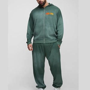 OEM/ODM Survêtement à fermeture éclair respirant et lavable en acide pour hommes, avec logo personnalisé imprimé en sérigraphie, ensemble de 2 pièces pour l'hiver coupe décontractée - Product Image 1