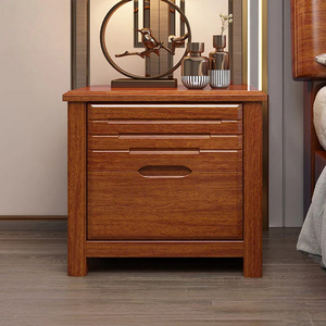 Table de chevet moderne en bois massif de noyer de style nordique avec double tiroirs rail lisse armoire de rangement silencieuse pour meubles de chambre à coucher - Product Image 1