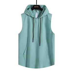 Summer New Men's Gym Sports Sleeveless Hooded Polyester/Cotton Vest Casual Loose Quick Dry High Street Style Knitted - Product Image 3