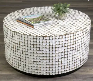 EW Trend-mesa de centro para decoración del hogar, mueble de habitación, mosaico de conchas de coco