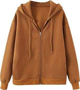 Sweat-shirt à capuche unisexe en molleton zippé, couleur unie, coupe oversize, décontracté, longueur standard, en tissu tricoté pour l'automne - Product Image 1