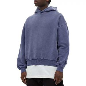 Sweat-shirts à capuche en coton 100% délavé à l'acide pour hommes, broderie usée, logo patch, épaules tombantes, vêtements d'hiver - Product Image 2