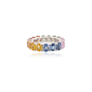 Tendance Offre Spéciale bijoux 100% naturel Multi pierres précieuses ovale coupe pleine éternité bague en or blanc 18 carats bijoux faits à la main - Product Image 5