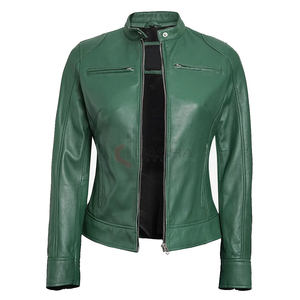 Veste en cuir ajustée à coupe ajustée élégante pour femmes doublure en lin/nylon en cuir véritable de haute qualité pour le printemps et l'automne - Product Image 5