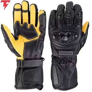Motorbike Leather <b>Gloves</b> Wrist Length Plain Touchscreen Eco-Friendly <b>Fur</b> Lined Breathable Unlined Black Yellow Accents Four - Product Image 1